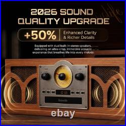 10-In-1 Record Player with Speakers and Bluetooth, Mahogany