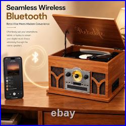 10-In-1 Record Player with Speakers and Bluetooth, Mahogany