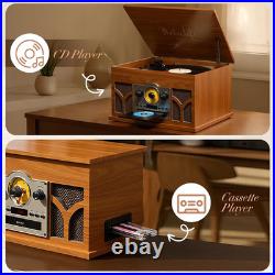 10-In-1 Record Player with Speakers and Bluetooth, Mahogany