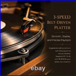 10-In-1 Record Player with Speakers and Bluetooth, Mahogany