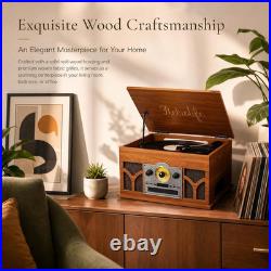 10-In-1 Record Player with Speakers and Bluetooth, Mahogany