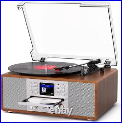 10-In-1 Retro Bluetooth Record Player with Built-In Stereo Speakers All-In-One