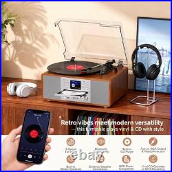 10-In-1 Retro Bluetooth Record Player with Built-In Stereo Speakers All-In-One