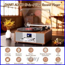 10-In-1 Retro Bluetooth Record Player with Built-In Stereo Speakers All-In-One 10-In-1 Retro Bluetooth Record Player with Built-In Stereo Speakers All-In-One