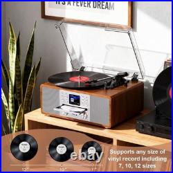 10-In-1 Retro Bluetooth Record Player with Built-In Stereo Speakers All-In-One