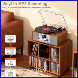 10-In-1 Retro Bluetooth Record Player with Built-In Stereo Speakers All-In-One