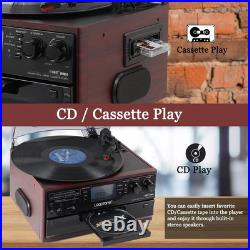 10 in 1 Bluetooth In/Out Record Player 3 Speed Vinyl Vintage Turntable CD Player