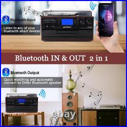 10 in 1 Bluetooth Turntable, 3 Speed Vinyl Record Player, CD Cassette Player