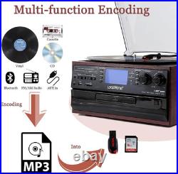 10 in 1 Bluetooth Turntable, 3 Speed Vinyl Record Player, CD Cassette Player