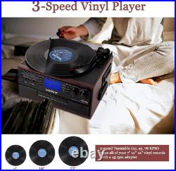 10 in 1 Bluetooth Turntable, 3 Speed Vinyl Record Player, CD Cassette Player