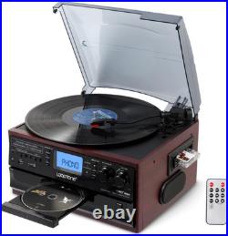 10 in 1 Bluetooth Turntable, 3 Speed Vinyl Record Player, CD Cassette Player