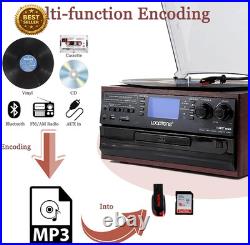 10-in-1 Bluetooth Vinyl Record Player Turntable CD Cassette USB Encoding