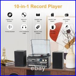 10 in 1 Record Player Bluetooth Turntable CD Cassette USB SD Radio T408 Remote