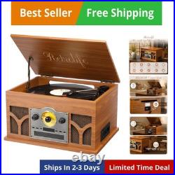 10-in-1 Record Player with Built-in Speakers Wireless Playback, CD & Cassette