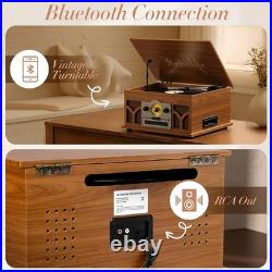10-in-1 Record Player with Built-in Speakers Wireless Playback, CD & Cassette
