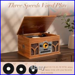 10-in-1 Record Player with Built-in Speakers Wireless Playback, CD & Cassette