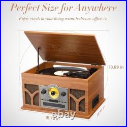 10-in-1 Record Player with Built-in Speakers Wireless Playback, CD & Cassette