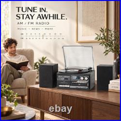 10 in 1 Record Player with Dual External Speakers, Elegant 3-Speed Turntable