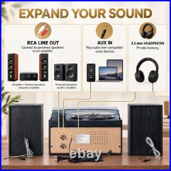 10 in 1 Record Player with Dual External Speakers, Elegant 3-Speed Turntable