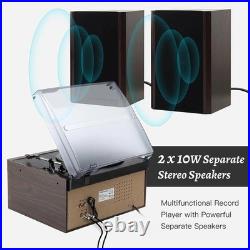 10 in 1 Record Player with External Speakers, 3 Speed Bluetooth Turntable Viny