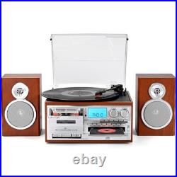 10-in-1 Retro Record Player with External Speakers, Vintage Red Brown Design