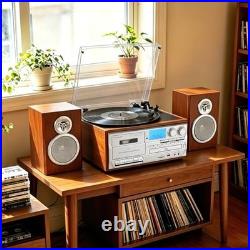 10-in-1 Retro Record Player with External Speakers, Vintage Red Brown Design