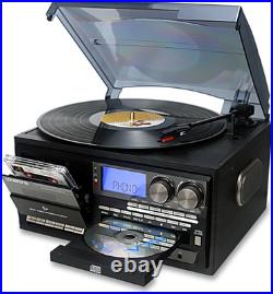 10-in-1 Vintage Vinyl Record Player with Bluetooth, CD, Cassette & Radio