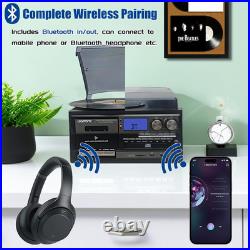 10-in-1 Vintage Vinyl Record Player with Bluetooth, CD, Cassette & Radio