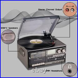 10-in-1 Vintage Vinyl Record Player with Bluetooth, CD, Cassette & Radio