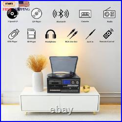 10 in 1 Vintage Vinyl Record Player with Bluetooth CD Cassette & Radio FREE SHIP
