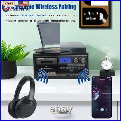 10 in 1 Vintage Vinyl Record Player with Bluetooth CD Cassette & Radio FREE SHIP