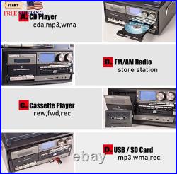10 in 1 Vintage Vinyl Record Player with Bluetooth CD Cassette & Radio FREE SHIP