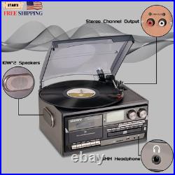 10 in 1 Vintage Vinyl Record Player with Bluetooth CD Cassette & Radio FREE SHIP