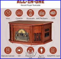 10-in-1 Vinyl Record Player, Wood Classic Turntable Bluetooth Built-in Speakers 10-in-1 Vinyl Record Player, Wood Classic Turntable Bluetooth Built-in Speakers