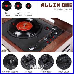 10-in-1 Wood Classic Turntable Stereo System with Bluetooth Vinyl Record Player