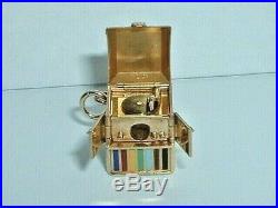 14k YELLOW GOLD 3D VINTAGE MOVEABLE RECORD PLAYER PHONOGRAPH PENDANT CHARM