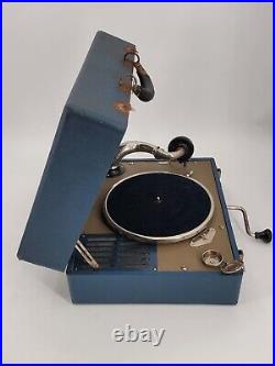 1920s Gramophone Portable Blue Record Player Phonograph