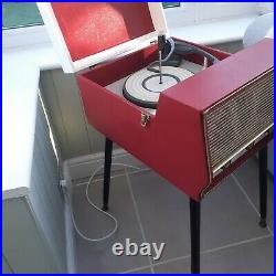 1960 Dansette Conquest Record Player Refurbished In Red And Cream With Legs