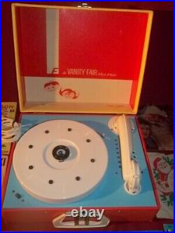 1960s Vanity Fair 601 Children's Vinyl Record Player 45/78 With9 Records & Box