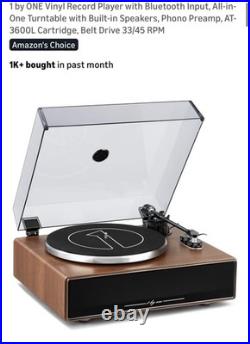 1 by ONE Vinyl Record Player with Bluetooth Input, All-in- One Turntable