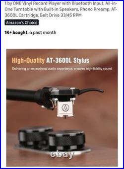 1 by ONE Vinyl Record Player with Bluetooth Input, All-in- One Turntable