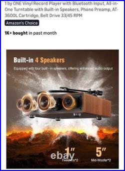 1 by ONE Vinyl Record Player with Bluetooth Input, All-in- One Turntable