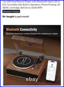 1 by ONE Vinyl Record Player with Bluetooth Input, All-in- One Turntable