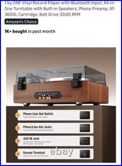 1 by ONE Vinyl Record Player with Bluetooth Input, All-in- One Turntable