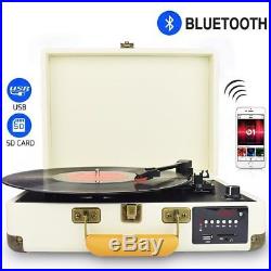3-Speed Bluetooth USB Suitcase Vinyl Record Player Stereo Turntable With Speakers