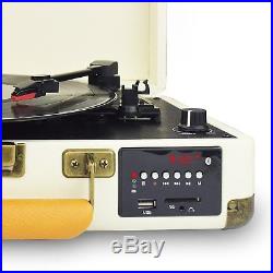 3-Speed Bluetooth USB Suitcase Vinyl Record Player Stereo Turntable With Speakers