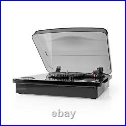 3-Speed Vinyl Turntable Record Player with Built In Speakers Retro Black Look
