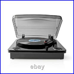 3-Speed Vinyl Turntable Record Player with Built In Speakers Retro Black Look