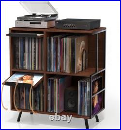3 Tier Record Player Stand with Flip-Down Vinyl Record Storage Shelf Walnut Audi