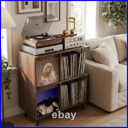 3 Tier Record Player Stand with Flip-Down Vinyl Record Storage Shelf Walnut Audi